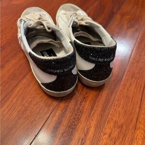 Golden Goose White Sneakers with Black Glitter Heel